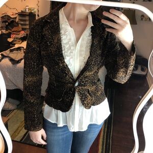 Leopard or cheetah print corduroy blazer with faux pockets & button closure